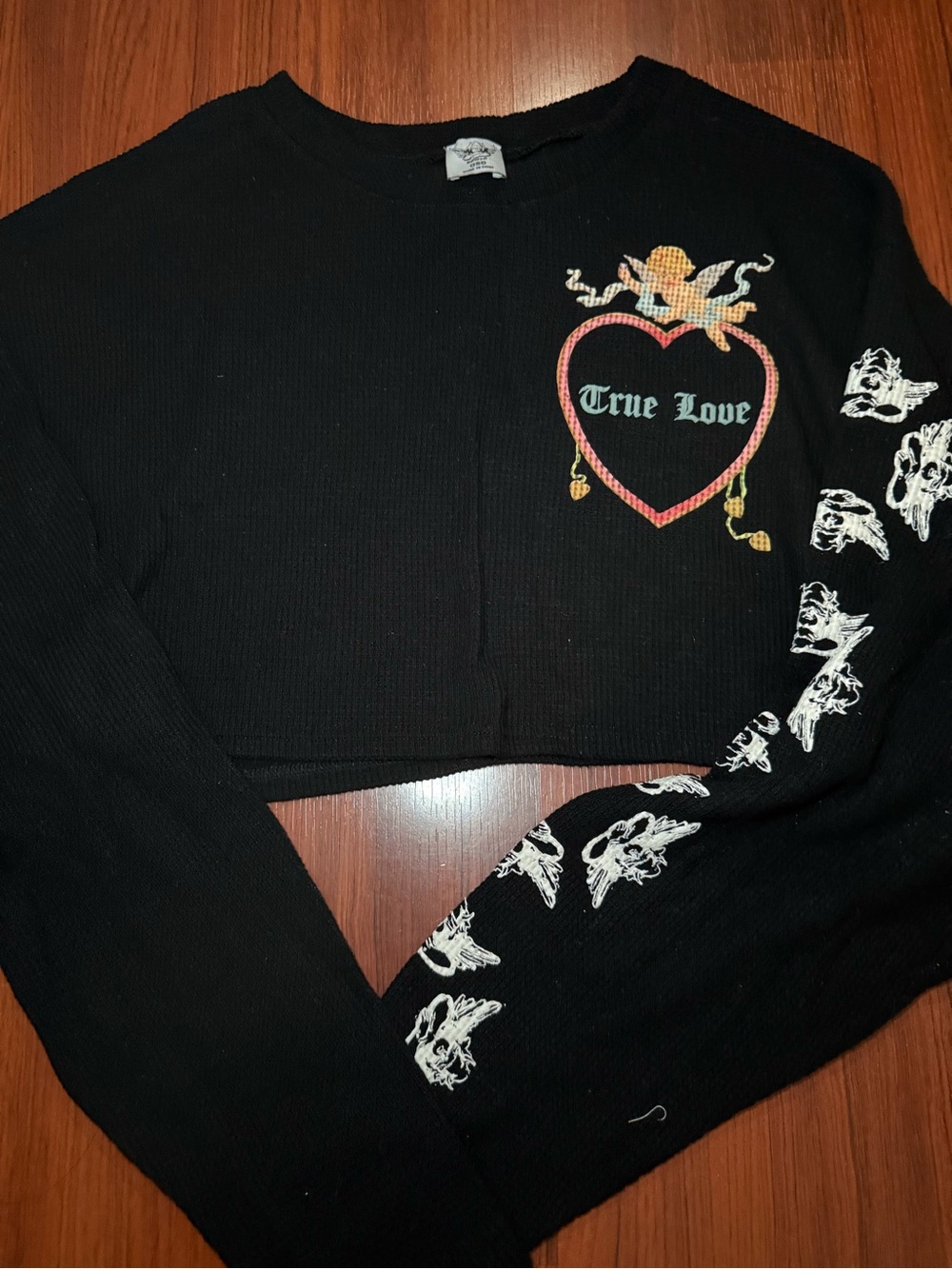 Boys Lie Black Cropped 'True Love' Heart Sweater